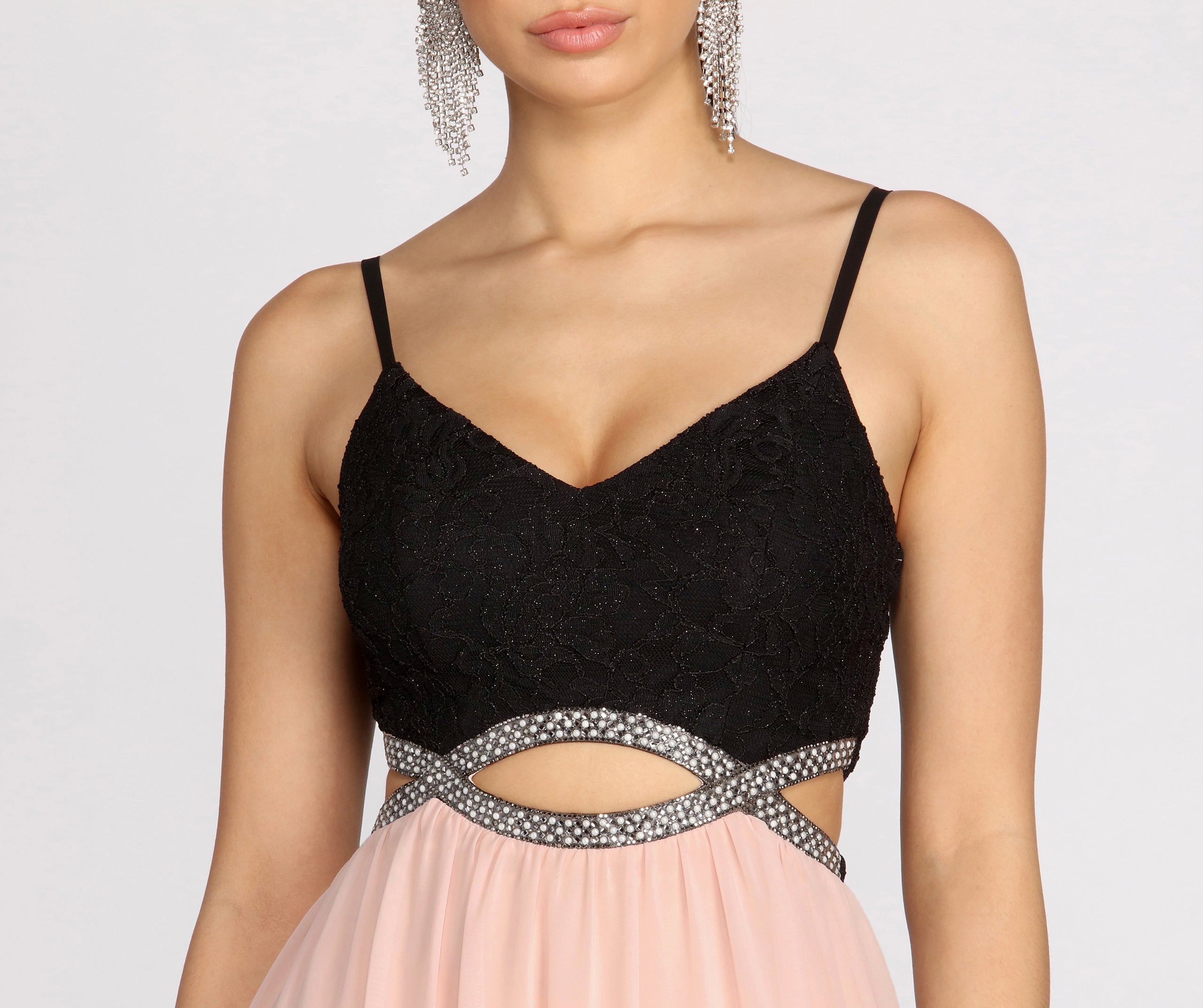 Tabia Rhinestone Infinity Trim A-Line Dress