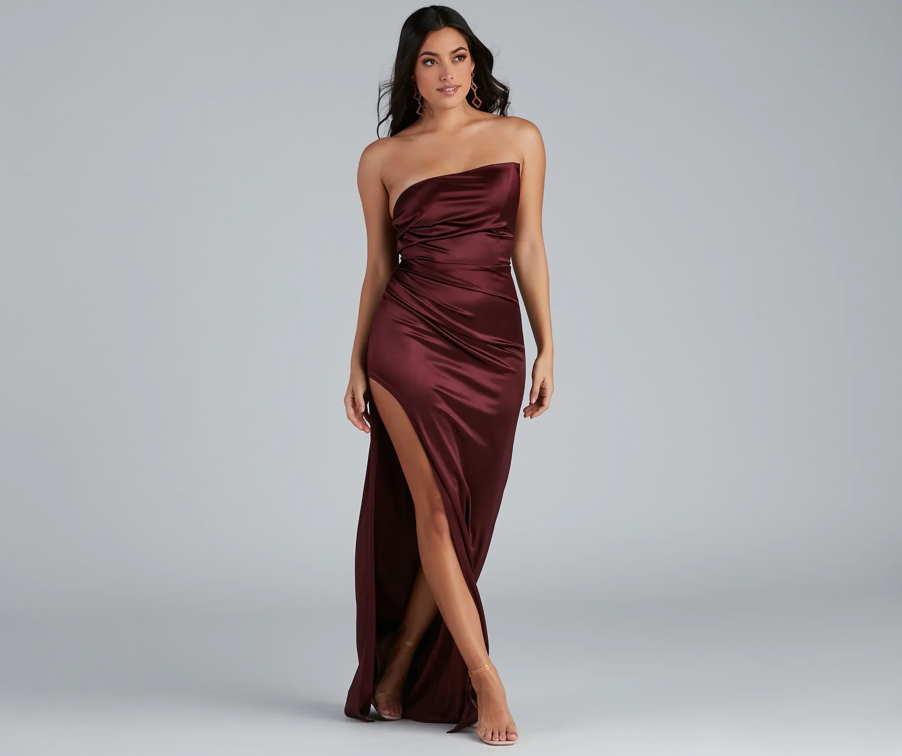 Darcy Satin Corset Asymmetrical Slit Formal Dress